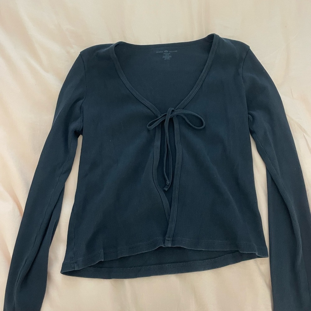 Brandy Melville Long Sleeve Tie-Front Top - Navy blue